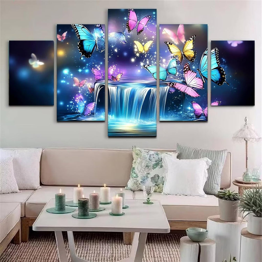 Dream Diamond Art 5 Piece Diamond Painting Butterfly 5D DIY Full Square Drill Dimond Art Paintings Crystal Crafts for Adults Gem Painting for Home Decor, Large Artwork for Wall 48 x 100 Inch, Model348