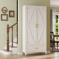 71' Tall Kitchen Pantry Storage Cabinet with Barn Doors, Drawer & Adjustable Shelves, Freestanding Storage Kitchen Cupboard, Versatile Food Pantry for Dining Room, 32' Wide,White