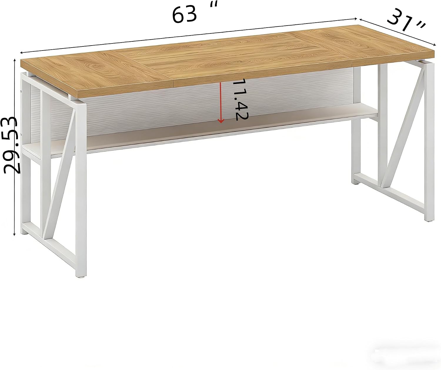 Tribesigns 63 inches Computer Desk with Bottom Storage Shelf Home Office Desk Writing Table for Workstation, Dark Walnut + Steel Leg, Cabinet not Included (Light Oak, 63-inch-with Shelf)
