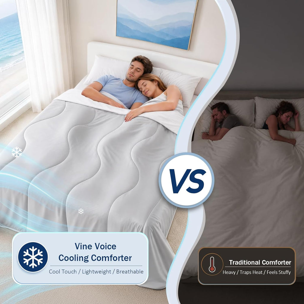 Cooling Blanket Comforter Hot Sleepers Twin/Twin XL Soft Cooling Blanket, Double-Sided Cool Bedding for Night Sweats, All-Season Lightweight Comforter(68 * 90inch, Blue-Gray)