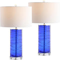 JONATHAN Y 27.5' Cobalt Modern Fused Glass Table Lamp Set of 2 for Bedroom Living Room, Coastal Nightstand Bedside Lamp with White Linen Shade, LED Bulbs Included (JYL4017D-SET2)