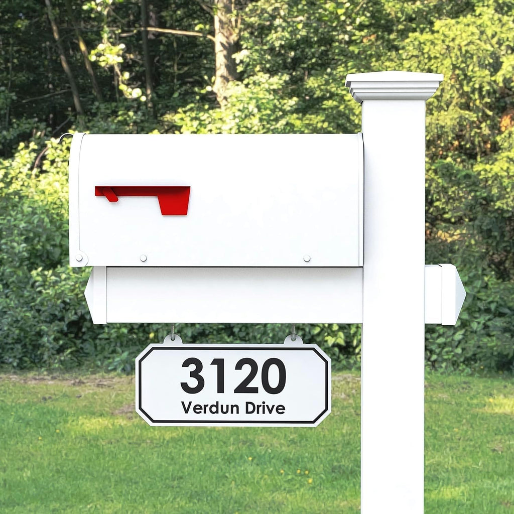 4Ever Products The Amelia Vinyl Mailbox Post System - Includes Steel Mailbox and Custom Street Address (White Mailbox)