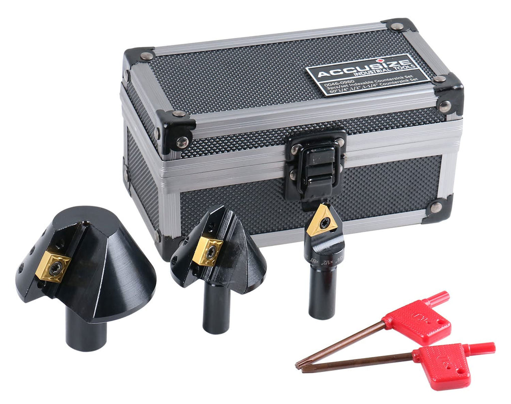 Accusize Industrial Tools 1/4'', 1/2'' and 1-1/4'' 60 Degree Indexable Carbide Countersinks, 0046-0960