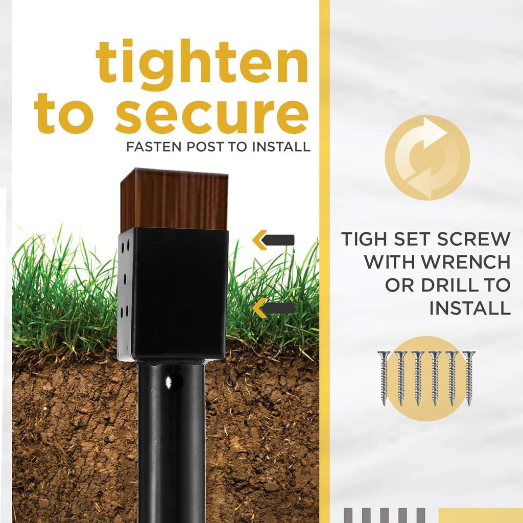 (Set of 4) LADECH Premium No Dig Ground Anchor – DIY Screw in Post Stake – 27 Inch – Fits Standard 4x4 Post (3.5' X 3.5' Inch) – Great for Mailbox Posts and Fence Posts