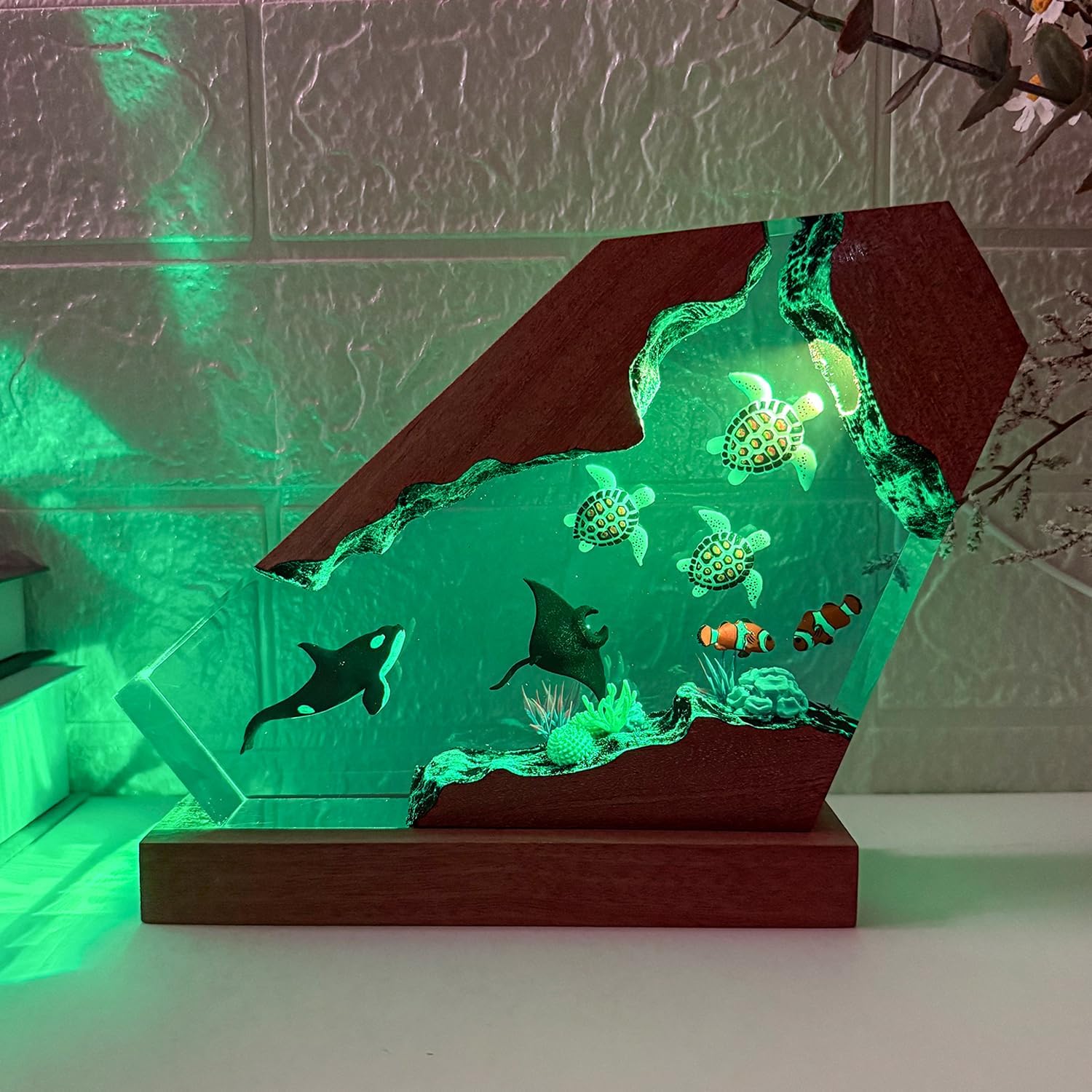 3D Orca Ocean Resin Lamp, Handmade Resin Night Light for Home Office Decor, RGB LED Light with USB Port, Orca Gifts for Kids,Birthday Valentine's Day Gifts for Women & Men (10'x6')