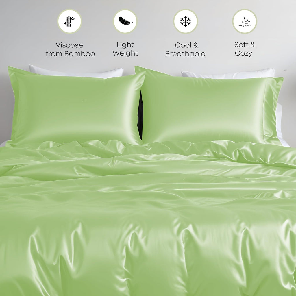 Linenwalas Duvet Cover Set Oversized King Size - Viscose Derived from Bamboo Soft, Breathable, Light Weight, Cooling Comforter Cover with Zipper Closure and Corner Ties (Oversized King, Mint Green)