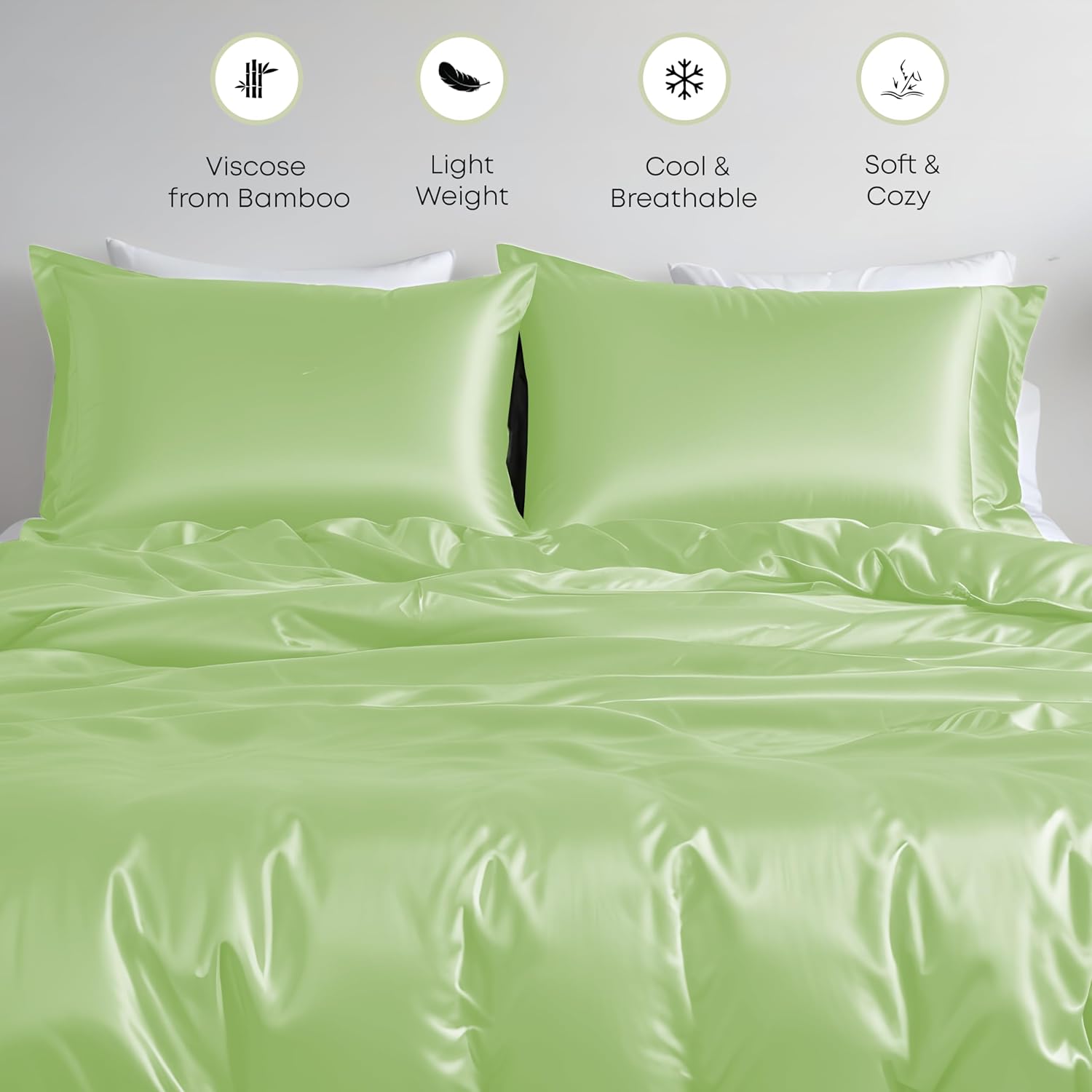 Linenwalas Duvet Cover Set Oversized King Size - Viscose Derived from Bamboo Soft, Breathable, Light Weight, Cooling Comforter Cover with Zipper Closure and Corner Ties (Oversized King, Mint Green)
