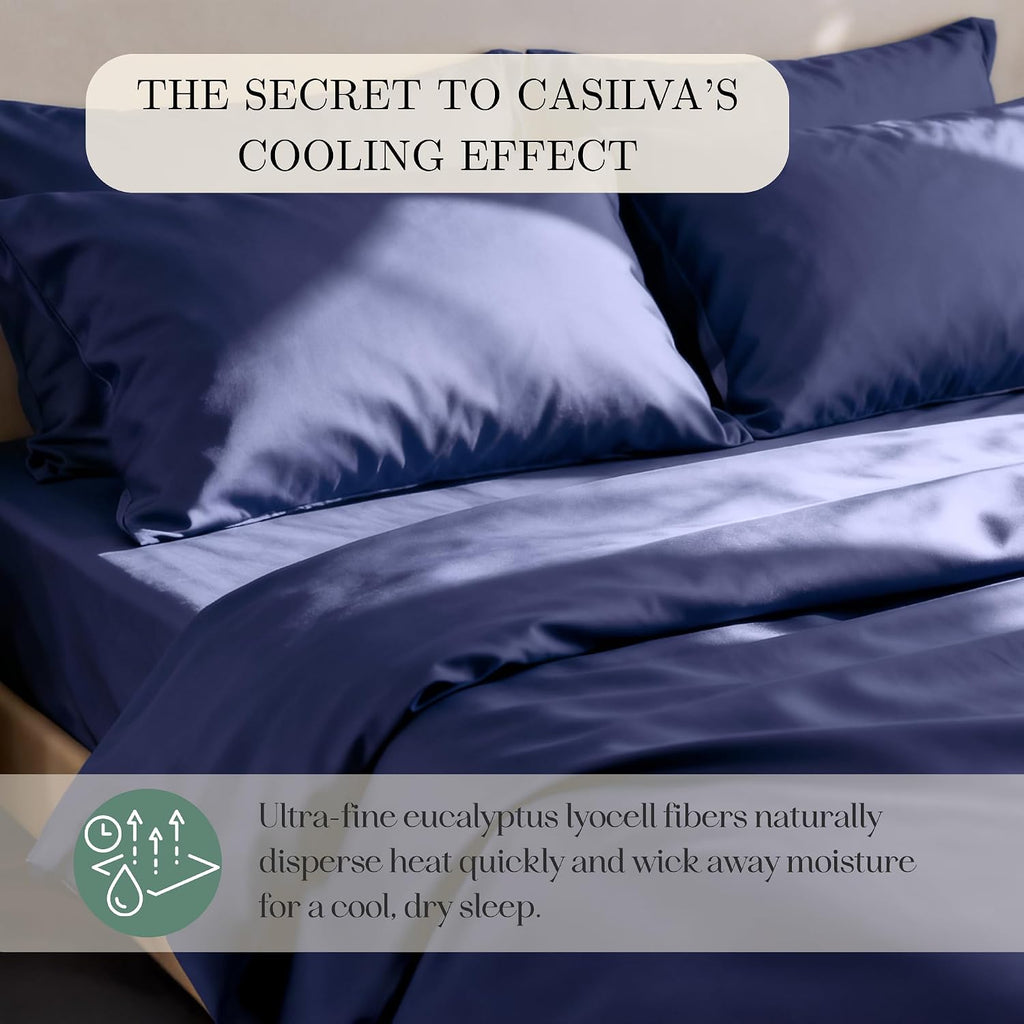CASILVA Eucalyptus Sheets - Infused with Silver for Anti-Odor, Softer Than Silk Fibers, More Cooling Than Cotton - Perfect for Hot Sleepers & Sensitive Skin - 100% Tencel Lyocell - Queen Sheet Set
