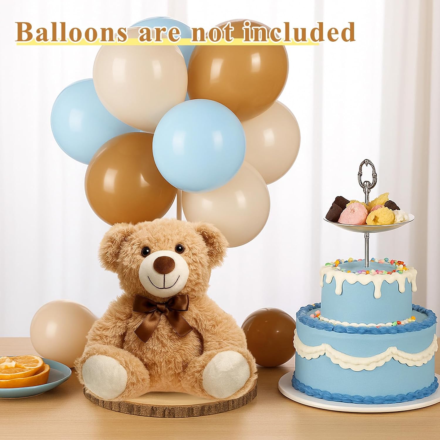 Canlierr 12 Set Bear Centerpieces for Baby Shower Decor Includes Bear Wooden 23-26in Rounds Circles Slices with Stick DIY Craft Birthday Wedding Gender Party Table Decorations, Khaki