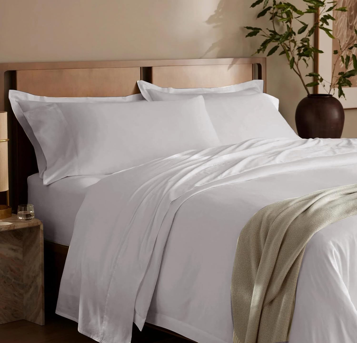 100% Egyptian Cotton Sheets Queen Size - Buttery Soft Sateen Weave - Heavyweight Luxury Hotel Bedding - 16' Deep Pocket, Lustrous 4 Pc Set - Premium Gift Box (Light Grey - Queen)