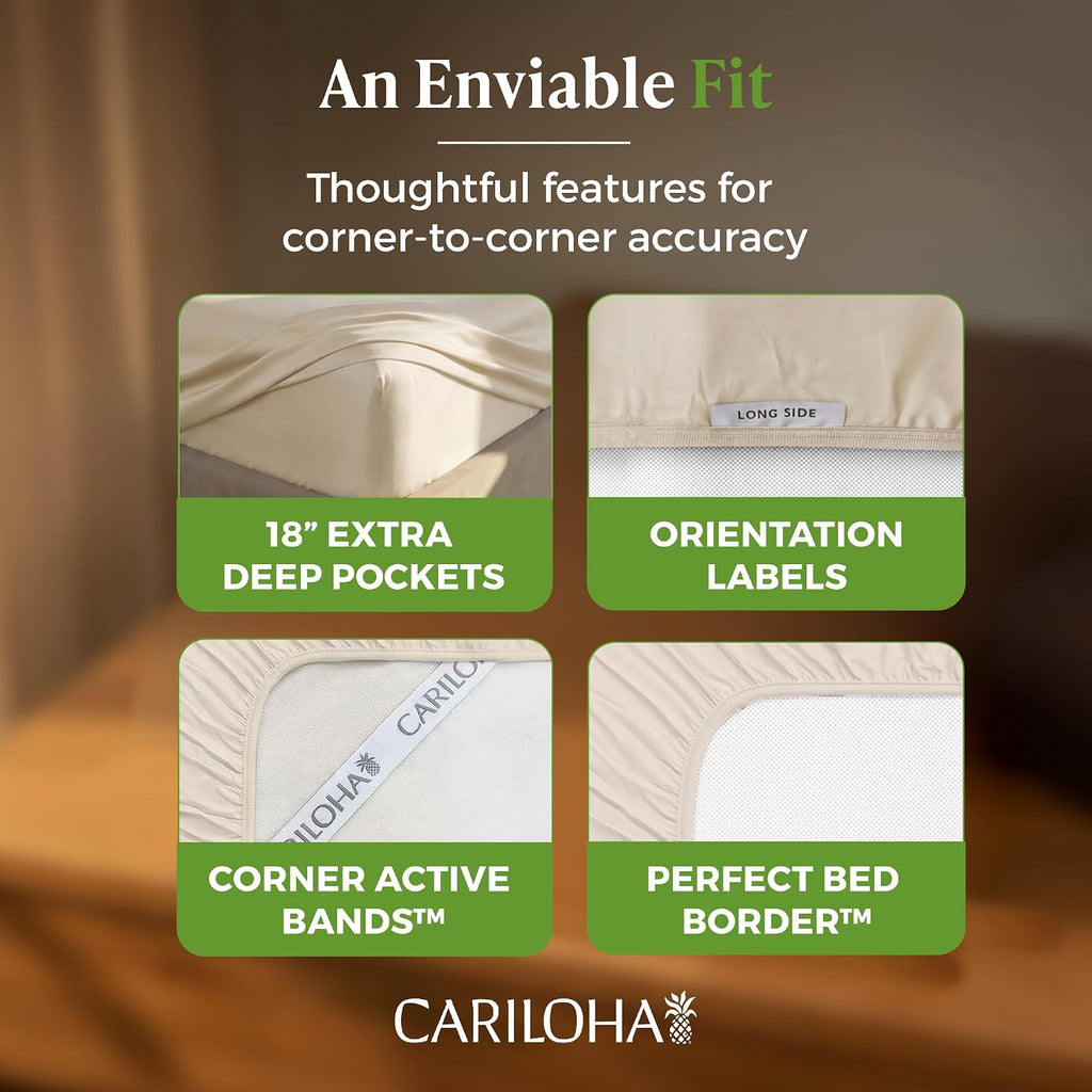 Cariloha Resort 100% Organic Bamboo Viscose Sheets - 4-Piece Queen Sheet Set - 18 in Extra Deep Pockets - Sateen Weave, Cooling, Hypoallergenic Luxury Sheets - Oeko-TEX Standard 100 - Coconut Milk