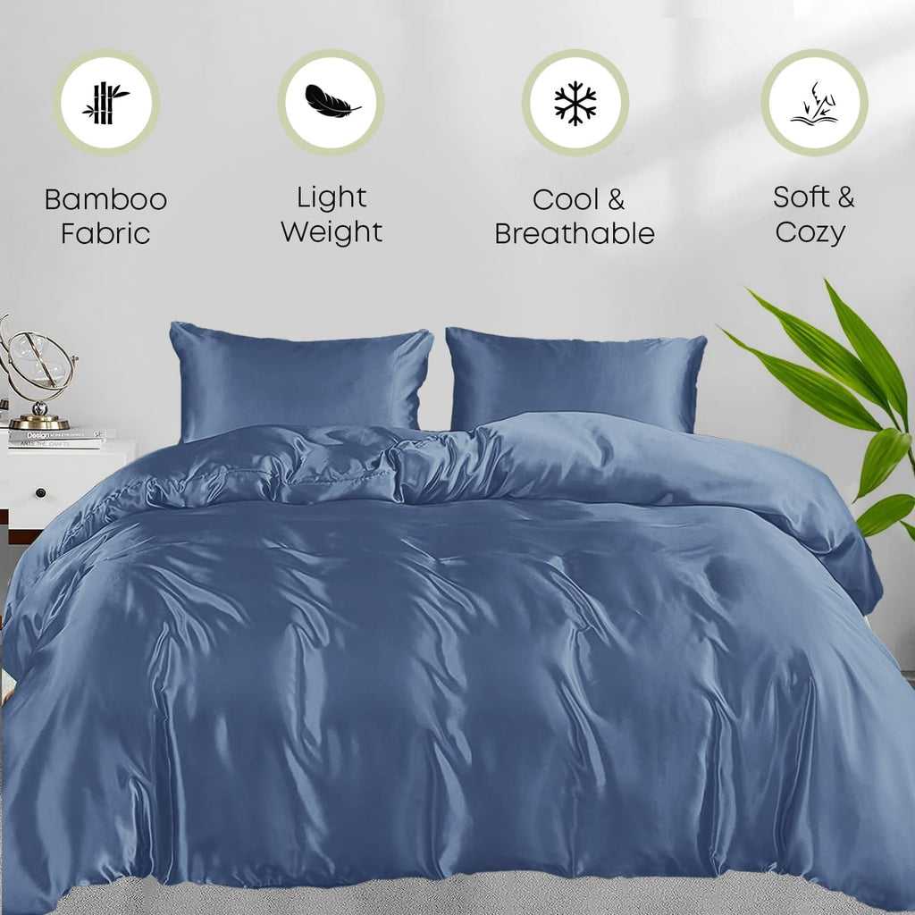 Linenwalas Duvet Cover Set California King Size - Viscose Derived from Bamboo Soft, Breathable, Light Weight, Zipper Closure and Corner Ties Comforter Cover with Fitted Sheet (Cal King, Bahamas Blue)