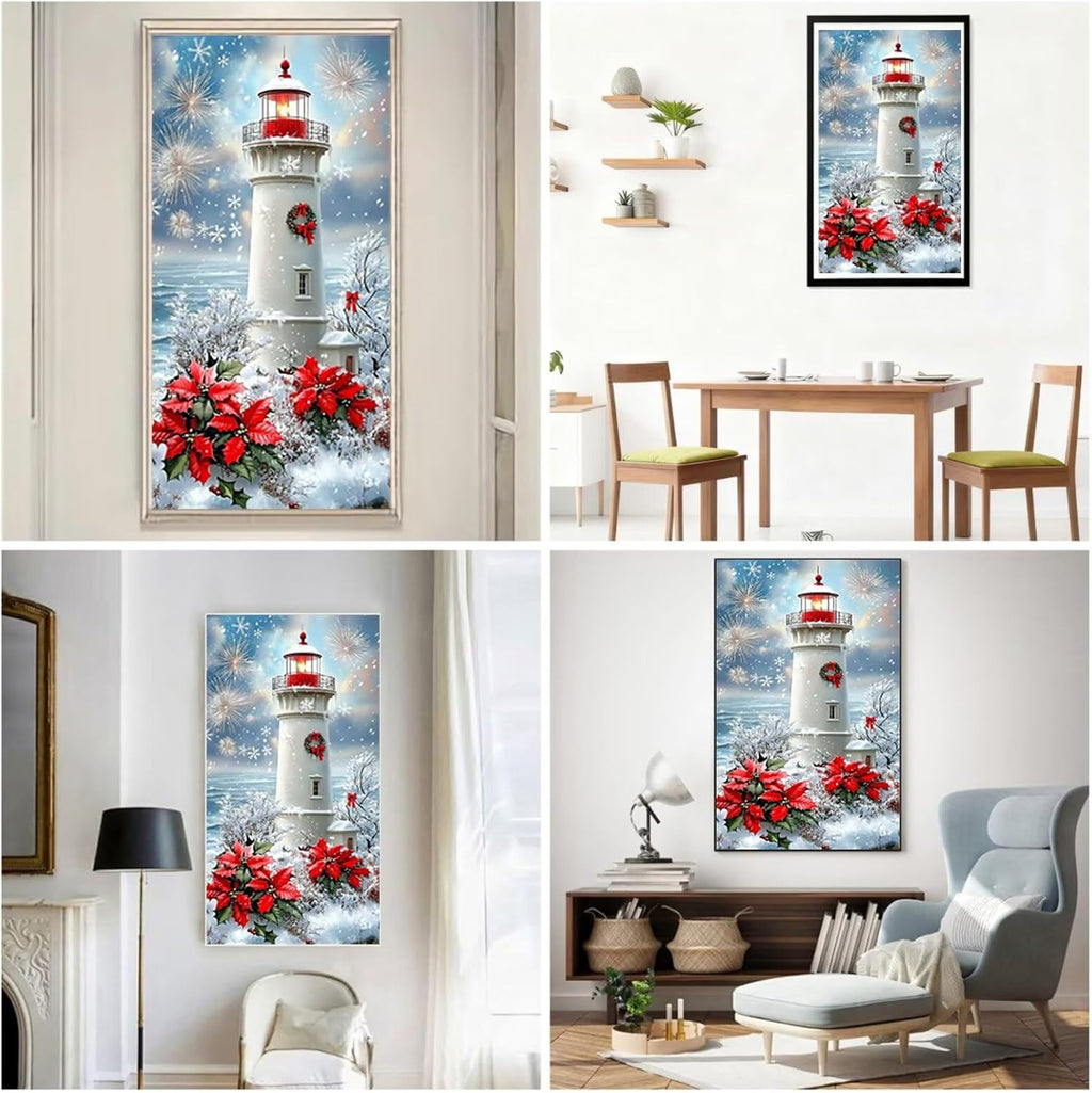 Diamond Art Kits for Adults Christmas Diamond Painting Kits 5D DIY Round Lighthouse Full Drill Dimond Art Paintings Crystal Crafts for Adults for Gift Home Wall Decor, Large Size 40 x 80 Inch,Model843