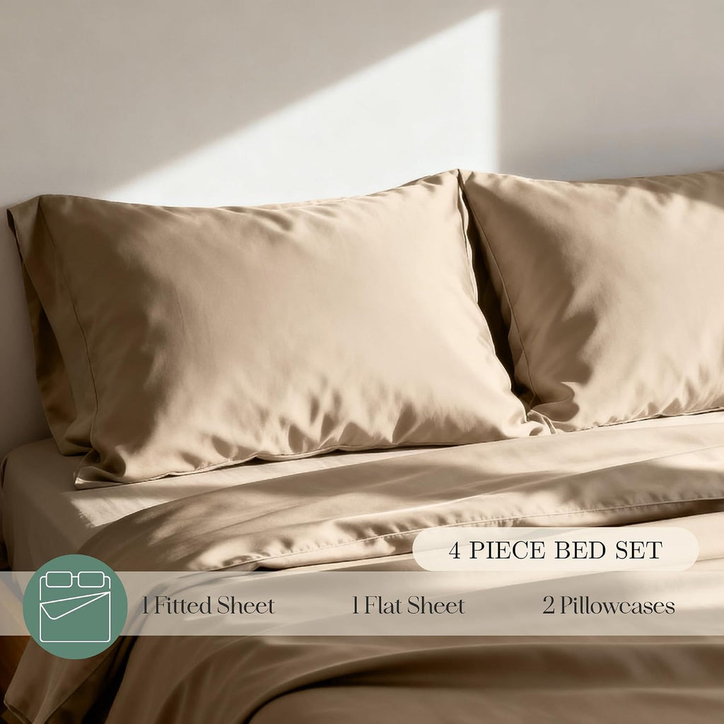 CASILVA Eucalyptus Sheets - Infused with Silver for Anti-Odor, Softer Than Silk Fibers, More Cooling Than Cotton - Perfect for Hot Sleepers & Sensitive Skin - 100% Tencel Lyocell - Queen Sheet Set