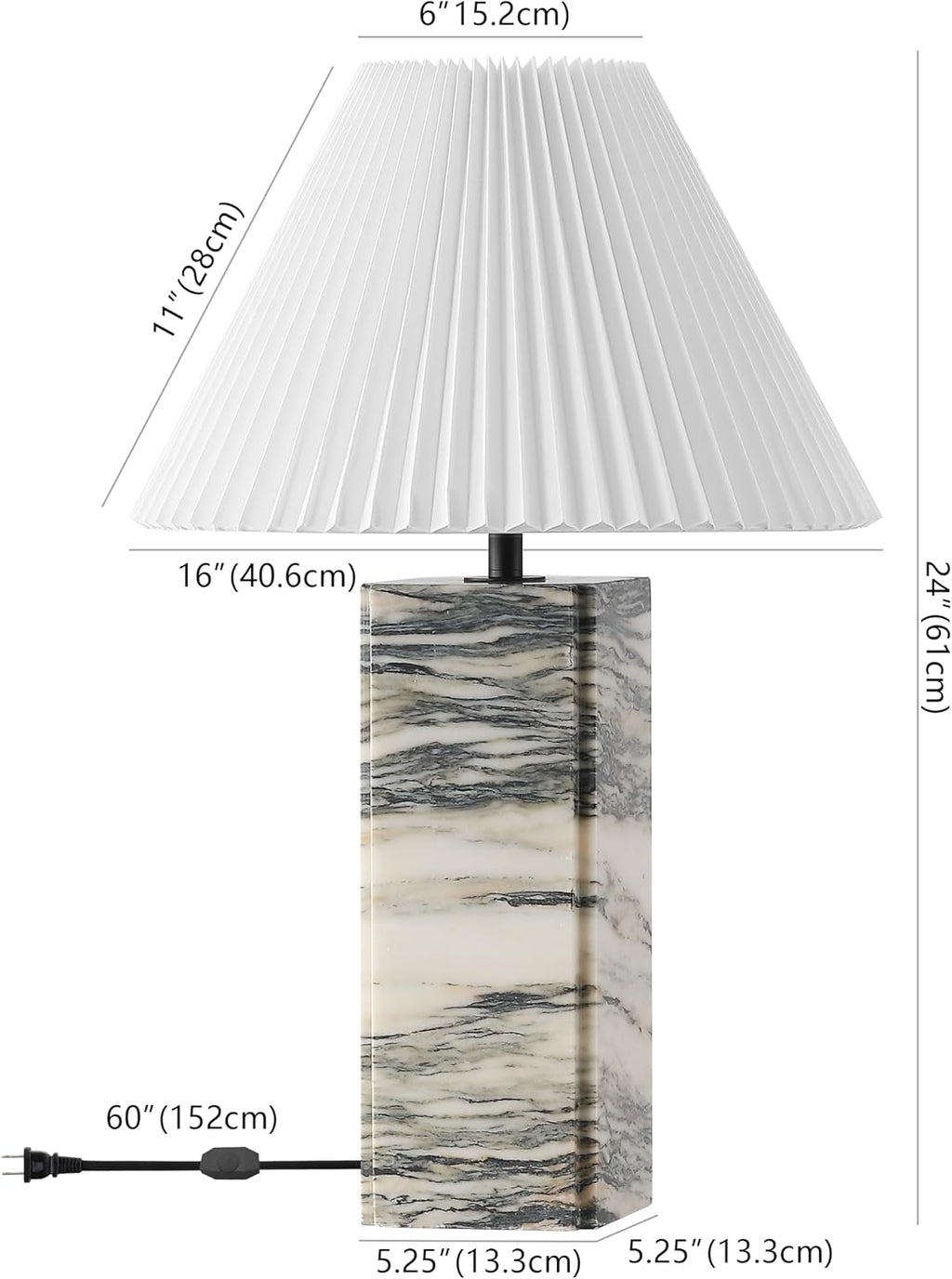 SAFAVIEH Couture Lighting Collection Mackenzie Cream/White Marble Square 25-inch Table Lamp for Bedroom Living Room Home Office Desk Nightstand (LED Bulb Included)