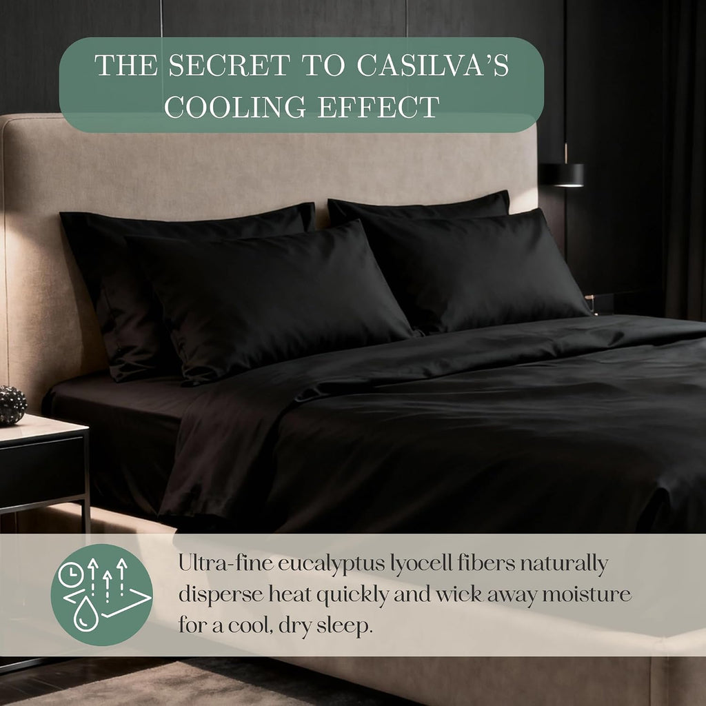 CASILVA Eucalyptus Sheets - Infused with Silver for Anti-Odor, Softer Than Silk Fibers, More Cooling Than Cotton - Perfect for Hot Sleepers & Sensitive Skin - 100% Tencel Lyocell - Queen Sheet Set