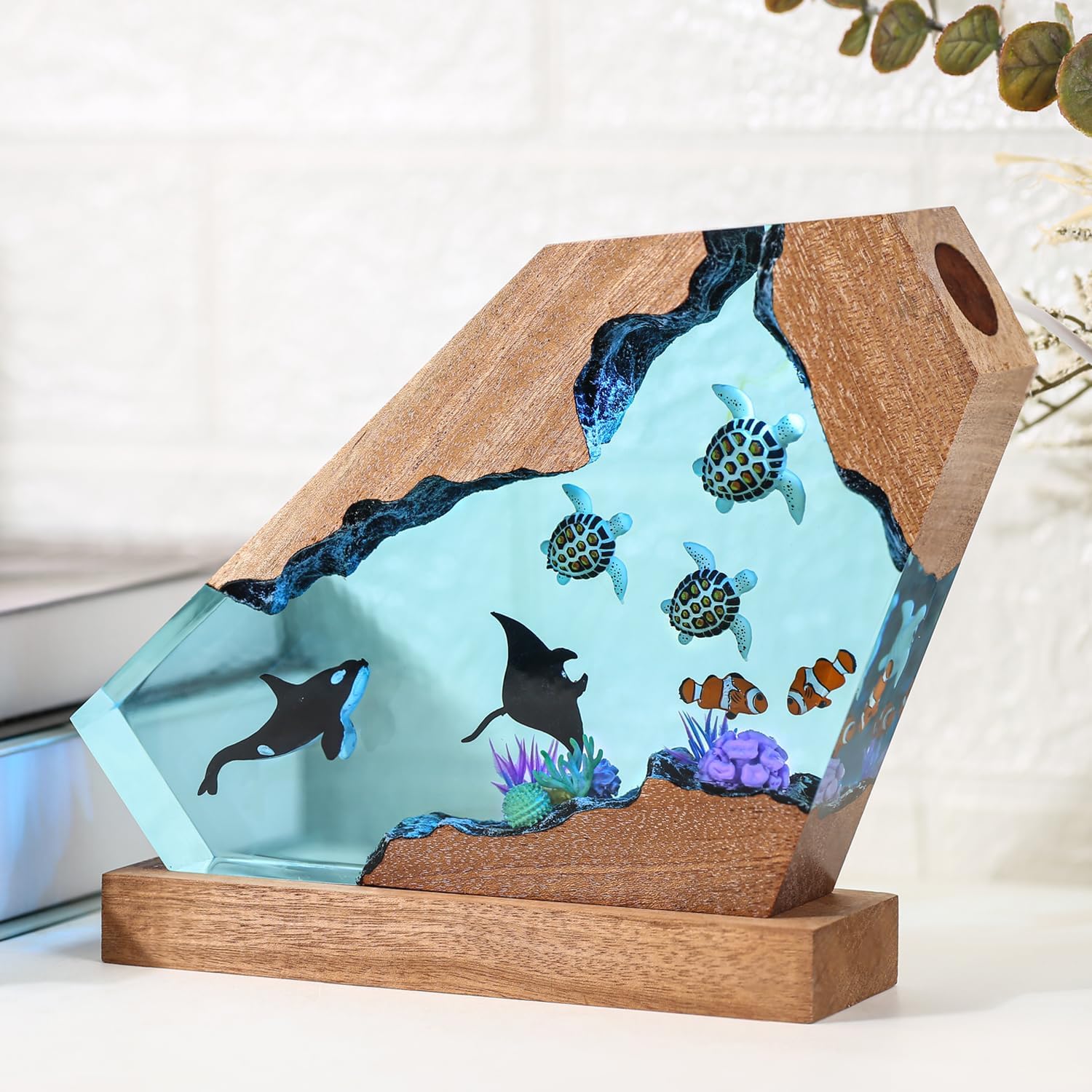 3D Orca Ocean Resin Lamp, Handmade Resin Night Light for Home Office Decor, RGB LED Light with USB Port, Orca Gifts for Kids,Birthday Valentine's Day Gifts for Women & Men (10'x6')