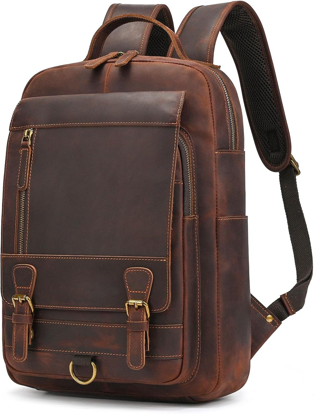Vintage Full Grain Leather Backpack for Men, 16' Laptop Rucksack For Men Hiking Trave Work Business Bag, 1829 Brown