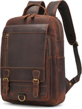 Vintage Full Grain Leather Backpack for Men, 16' Laptop Rucksack For Men Hiking Trave Work Business Bag, 1829 Brown