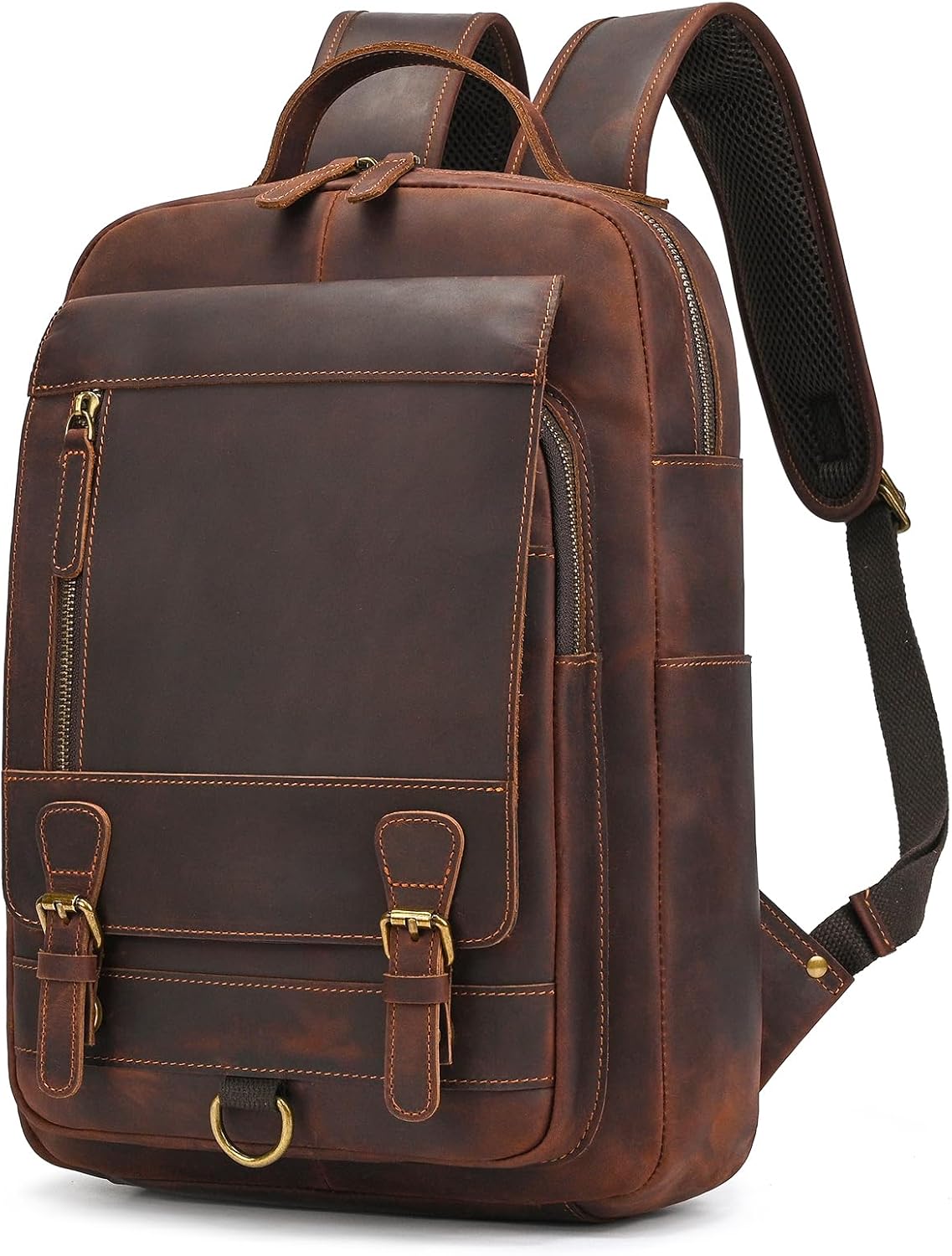 Vintage Full Grain Leather Backpack for Men, 16' Laptop Rucksack For Men Hiking Trave Work Business Bag, 1829 Brown