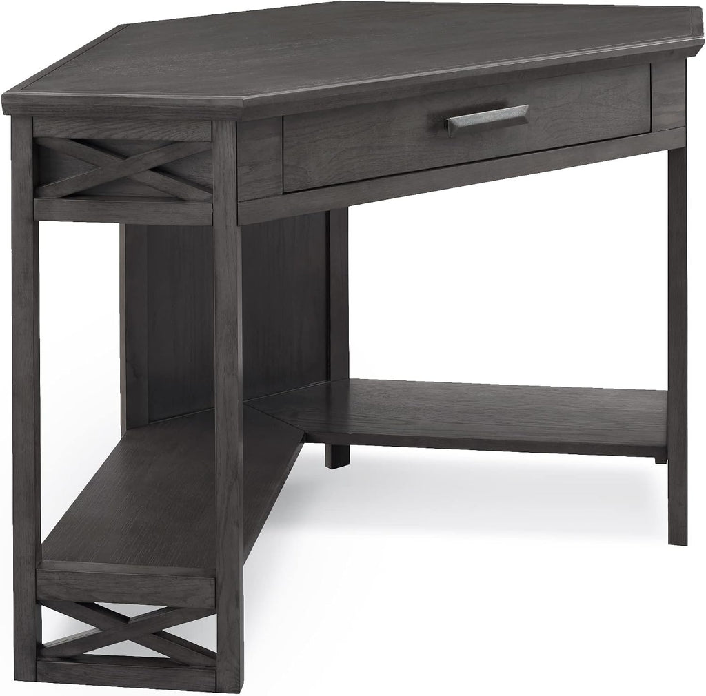 Leick Home 84430 Oak Corner Computer/Writing Desk with Drawer, Smoke Gray