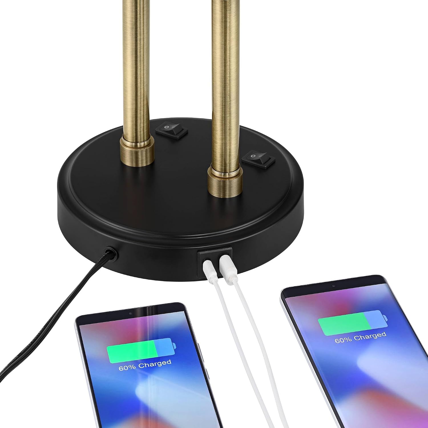 Possini Euro Design Sentry 23' High Mid Century Modern Desk Lamp with USB Charging Ports A+C Black Brass Gold Metal LED Adjustable Cone Shade for Living Room Bedroom House Bedside Nightstand Office