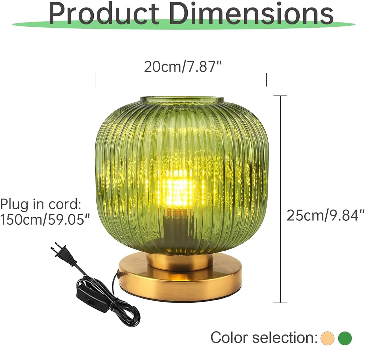Bedside Table Lamps Set of 2, Mid Century Table Lamp Small Glass Table Lamp Green Glass Nightstand Lamp with Metal Base, Gold Globe Desk Lamp End Table Lamps for Bedroom Living Room Office