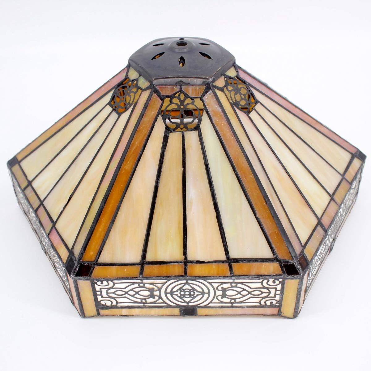 WERFACTORY Tiffany Table Lamp Yellow Hexagon Stained Glass Bedside Lamp Mission 16X16X24 Inches Desk Reading Light Metal Base Decor Bedroom Living Room Home Office S011 Series