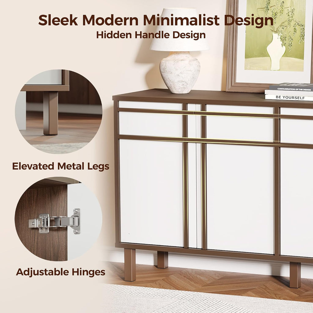 58 inch Sideboard Buffet Cabinet with 3 Drawers, Modern Credenza with 4 Doors & Adjustable Shelf, Large Coffee Bar Storage for Kitchen, Entryway