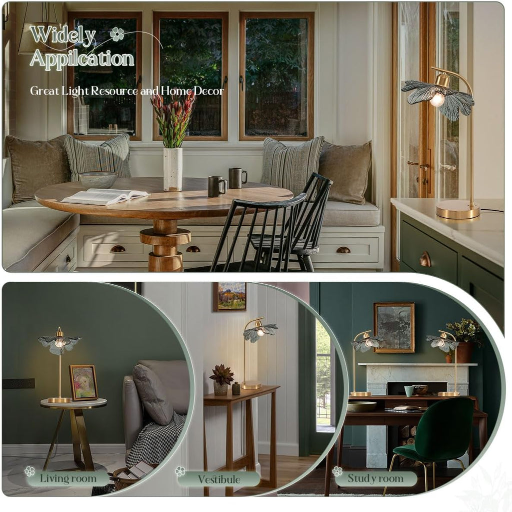 2 Pack Gold Table lamp Mid CenturyTable Lamps with Touch Switch Dark Green Glass Shade nightstand lamp Side Desk lamp Small Table lamp Glass Table Light for end Table Bedroom Farmhouse