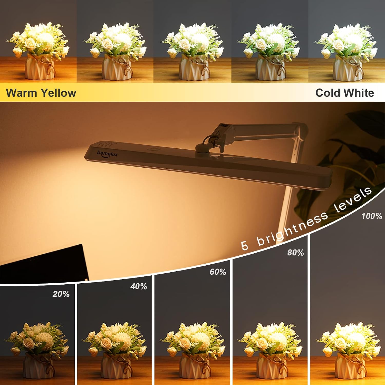 LED Architect Desk Lamp, 2500 Lumens, Dimmable, Metal Swing Arm, 5 Color Temperatures, 30W, Ideal for Task Work, Drafting, Reading, Clamp-on Office Table Lamp with 324 Bright LEDs(White,30CCT)