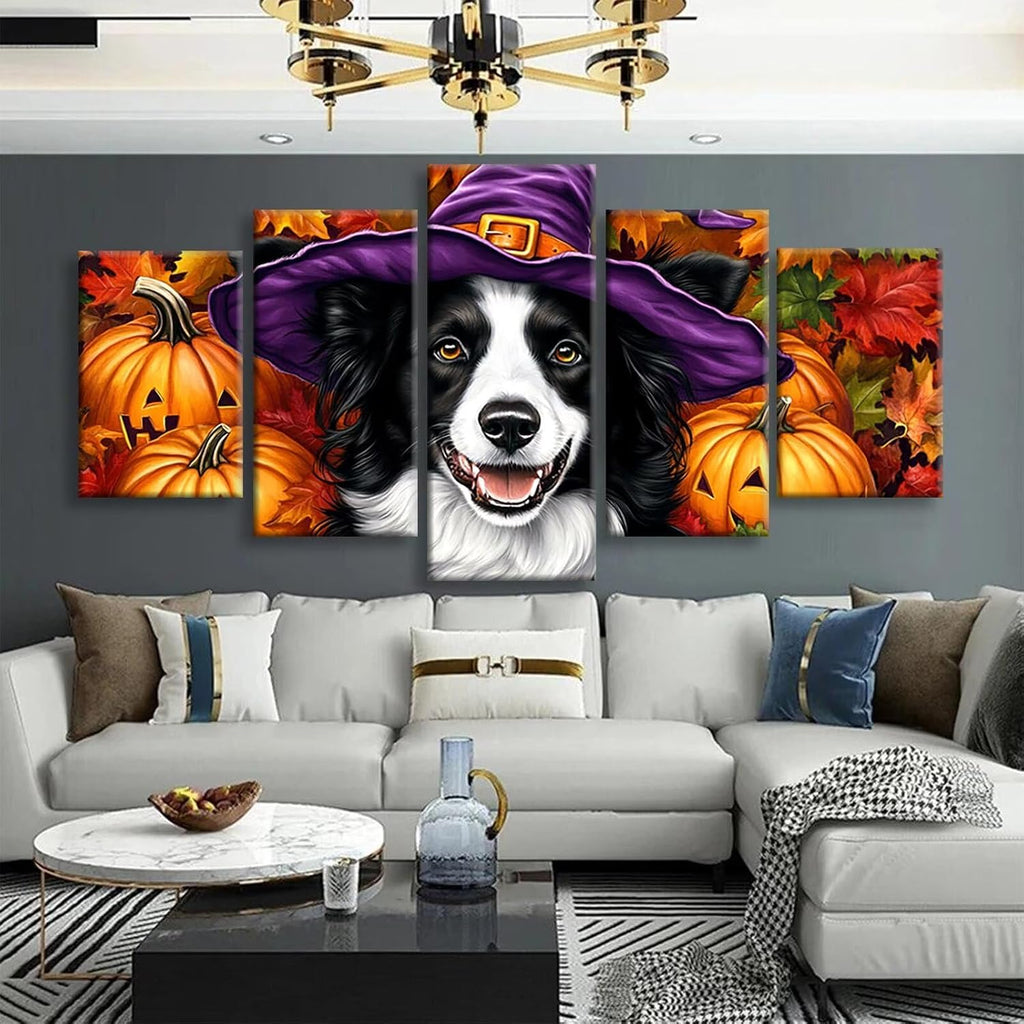 Dog Diamond Art 5 Piece Diamond Painting Pumpkin 5D DIY Full Round Drill Dimond Art Paintings Rhinestones Crafts for Adults Gem Painting for Home Decor, Large Artwork for Wall 48 x 100 Inch, Model249