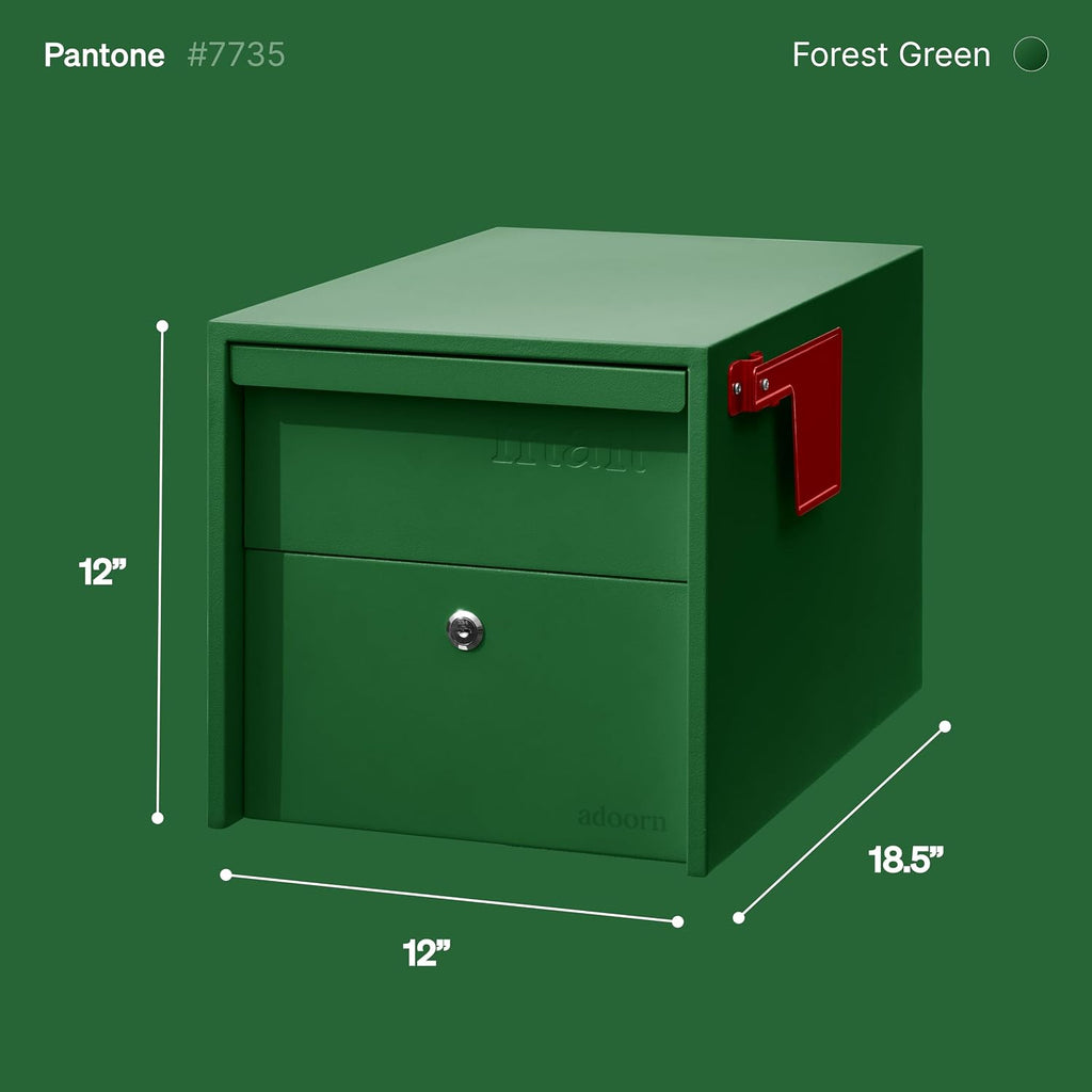 Adoorn Lockable Post Mount Mailboxes for Outside - Small Anti-Theft Locking Mailbox for Packages and Letters - Weatherproof Construction - Durable Steel - 12' H x 12' W x 18.5' D - Forest Green