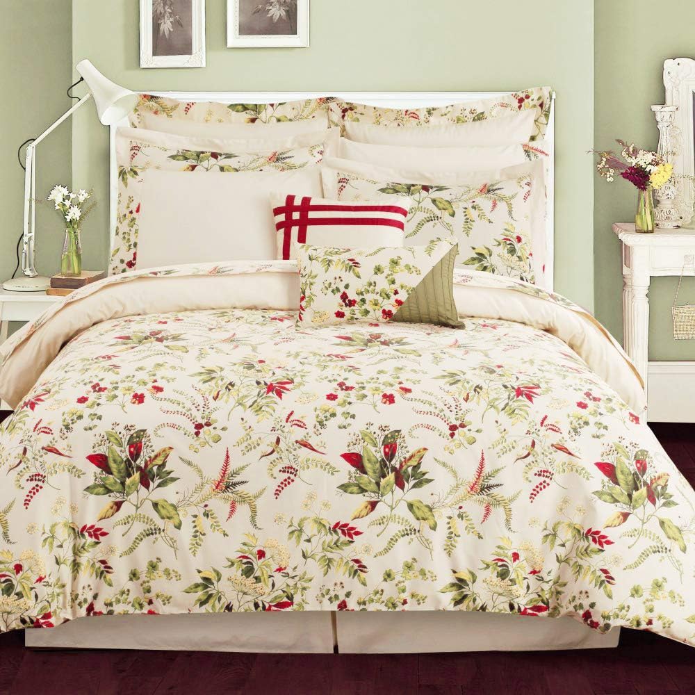 Tribeca Living 12 Piece Bed in A Bag, 100% Cotton Bedding Set Includes Oversized Comforter, Two Shams, Decorative Cushions, Deep Pocket Sheets and Skirt, Queen, Maui