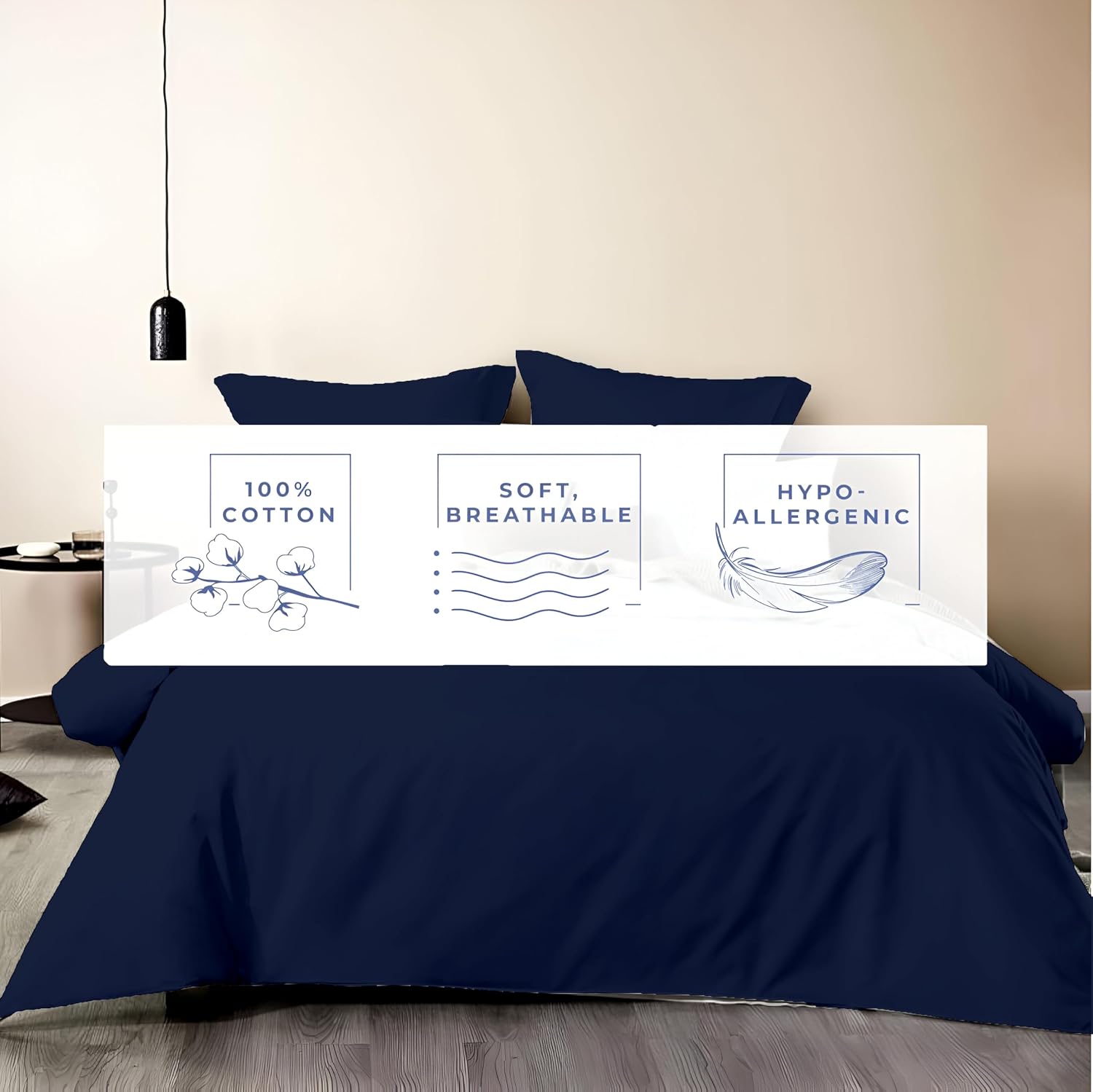 Kotton Culture 120'x120' 3 Pc Super King Plus/Super Oversize King Duvet Cover Set 100% Egyptian Cotton - 1000 TC, Zipper Closure & Corner Ties - Fits Only Extra Large Inserts - Navy Blue