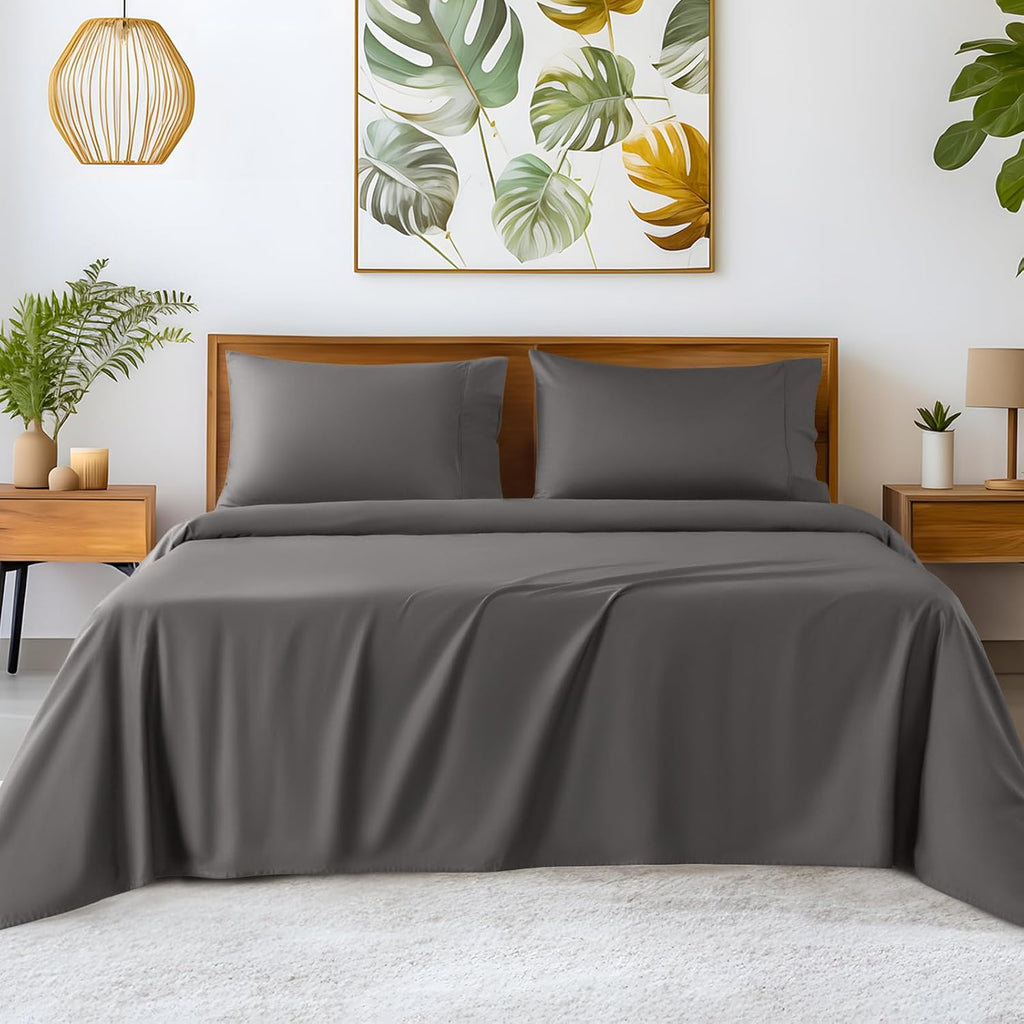 SONORO KATE 100% Egyptian Cotton Sheets - 1200 Thread Count, Luxury & Cooling Hotel Cotton Bed Sheets Set 4 Piece, Sateen Weave for Soft Feel, Fits Upto 16' Mattress (Dark Grey, Full)