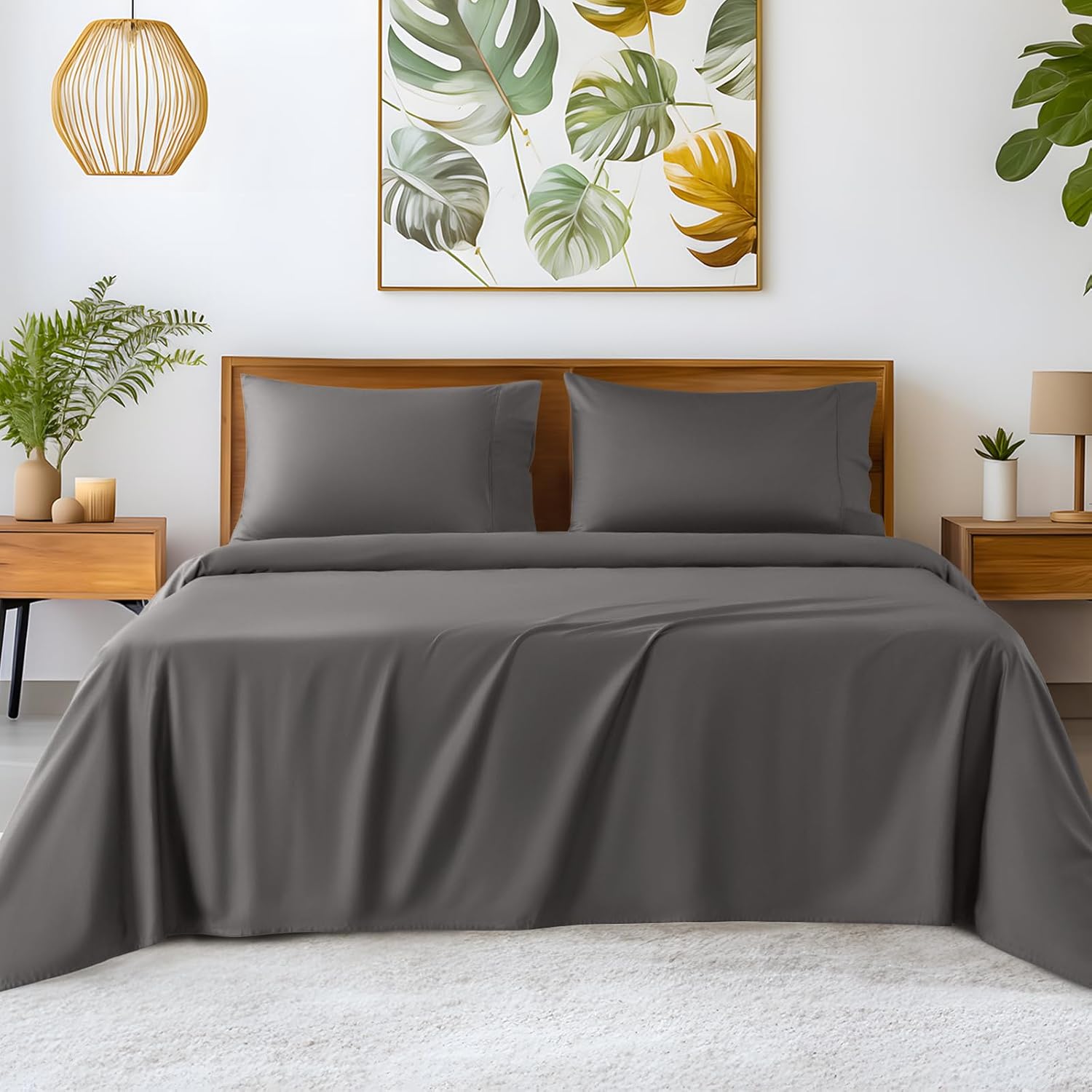 SONORO KATE 100% Egyptian Cotton Sheets - 1200 Thread Count, Luxury & Cooling Hotel Cotton Bed Sheets Set 4 Piece, Sateen Weave for Soft Feel, Fits Upto 16' Mattress (Dark Grey, Full)