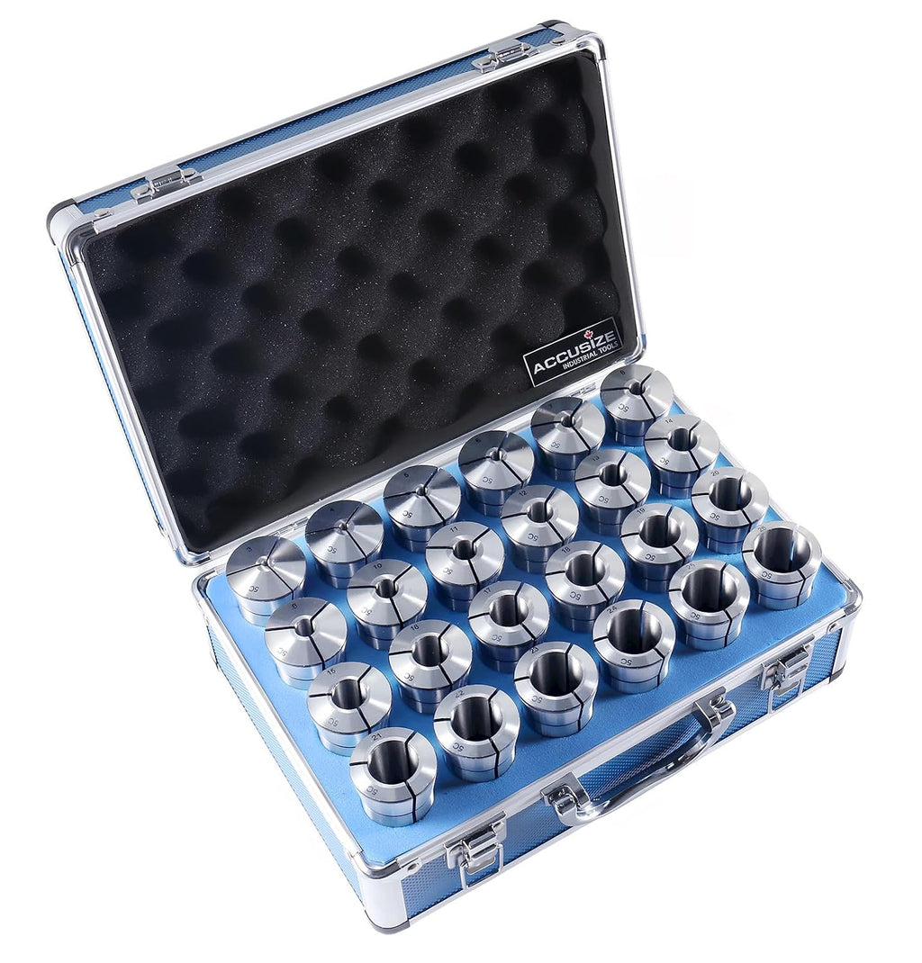 Accusize Industrial Tools 24-Pc 3-26 mm 5C Precision Round Collets, Metric, Hardened & Ground, 0200-5552