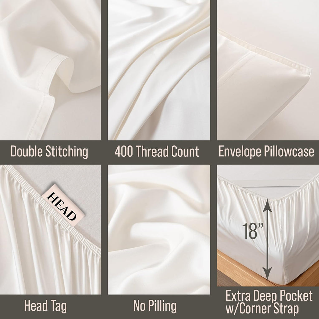 Bella Coterie 6 Piece Luxury Bamboo Viscose Split Top King Size Sheet Set | 34' Split for Adjustable Beds | 100% Organically Grown| Cooling | 18' Deep Pocket | 4 Pillowcases [Ivory]