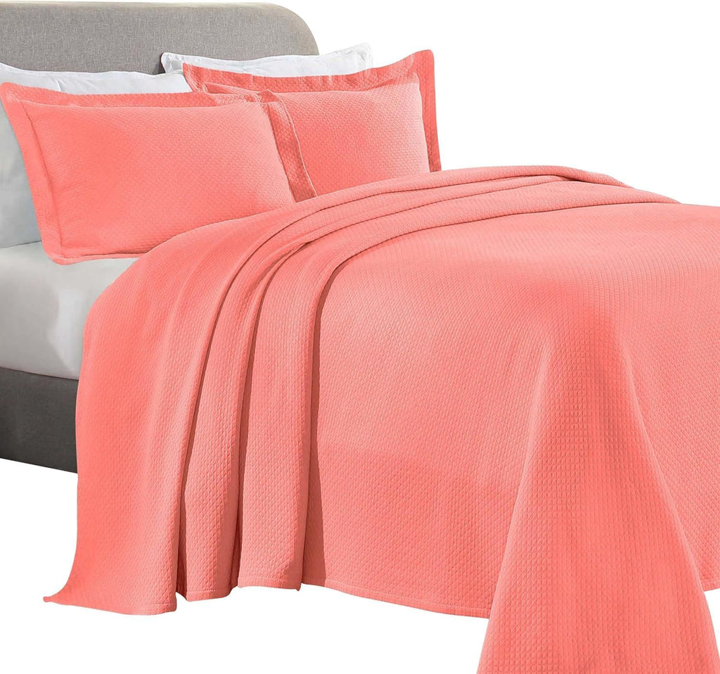 Superior Solitaire Cotton 3 Piece Bedspread Set, Home Bed Decor, Decorative Textured Bed Spread, 2 Pillow Shams, Airy Blanket, Matelasse Coverlet Bedding, All-Season Accent Blanket, Queen, Coral
