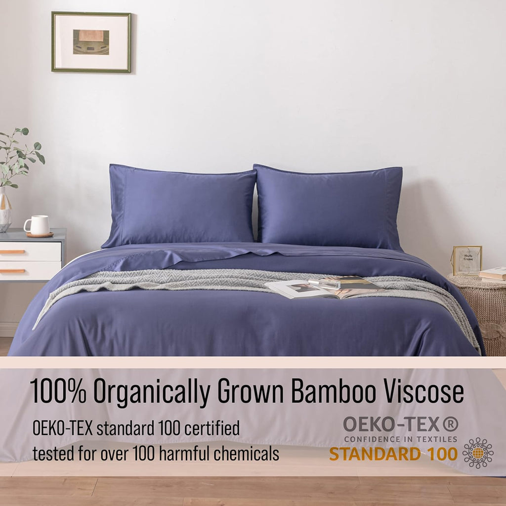 Bella Coterie Luxury Bamboo Viscose Queen Size Sheet Set | 100% Organically Grown | Ultra Soft | Cooling for Hot Sleepers | 18' Deep Pocket [Twilight Blue]