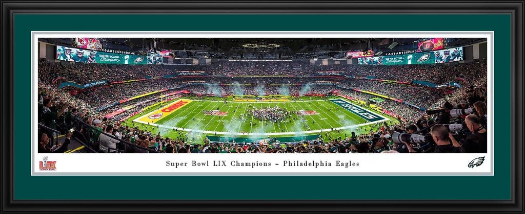 2025 Super Bowl Champions, Philadelphia Eagles - Double Mat, Deluxe Framed Picture by Blakeway Panoramas (44'W x 18'H)