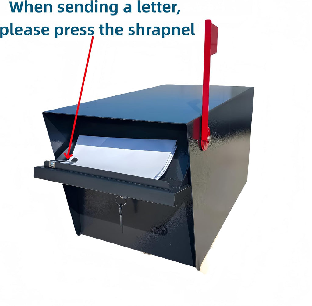 Mailbox,with Mounting Post,Comes with 4 Keys, Mailboxes for Outside,Locking Mailbox,Large,Black,Metal Mail Box,Heavy Duty,