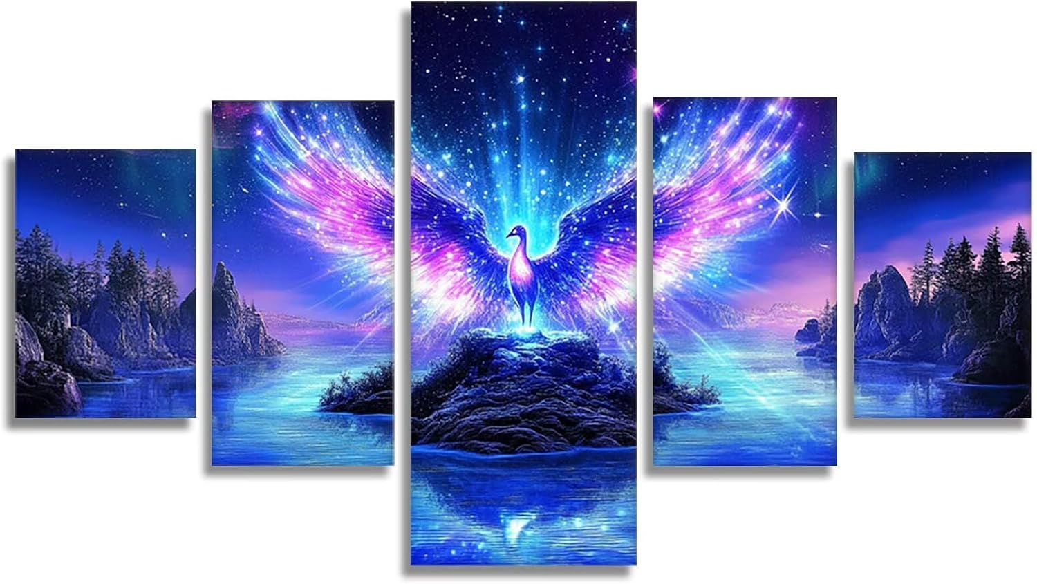 Dream Diamond Art 5 Piece Diamond Painting Phoenix 5D DIY Full Round Drill Dimond Art Paintings Rhinestones Crafts for Adults Gem Painting for Home Decor, Large Artwork for Wall 60 x 120 Inch,Model147