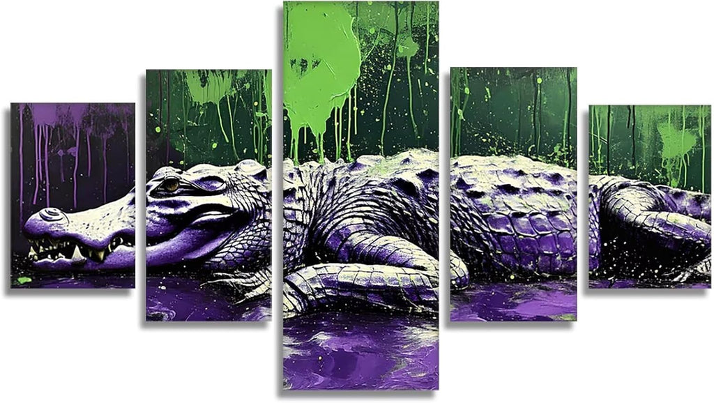 Crocodile Diamond Art 5 Piece Diamond Painting Animal 5D DIY Full Square Drill Dimond Art Paintings Crystal Crafts for Adults Gem Painting for Home Decor, Large Artwork for Wall 60 x 120 Inch,Model426