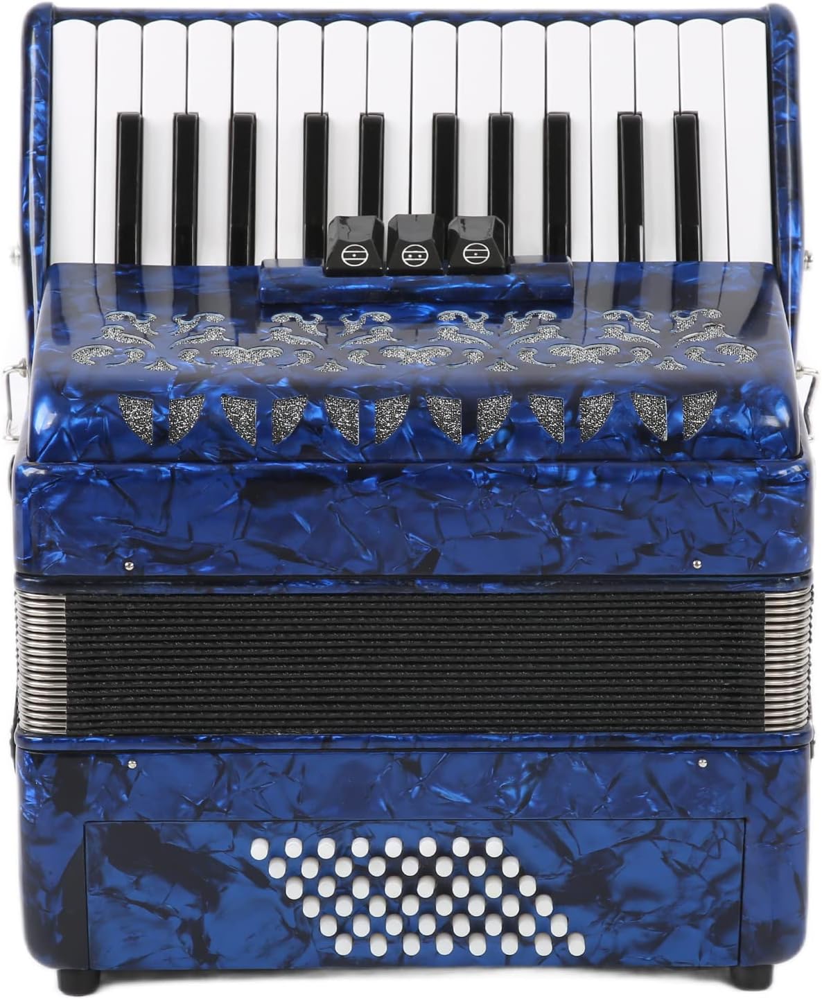 Focket Accordion, 26 Key 48 Bass Celluloid Piano Accordion with Straps, Professional International Standard ABS Piano Keyboard Musical Instrument for Stage Performance