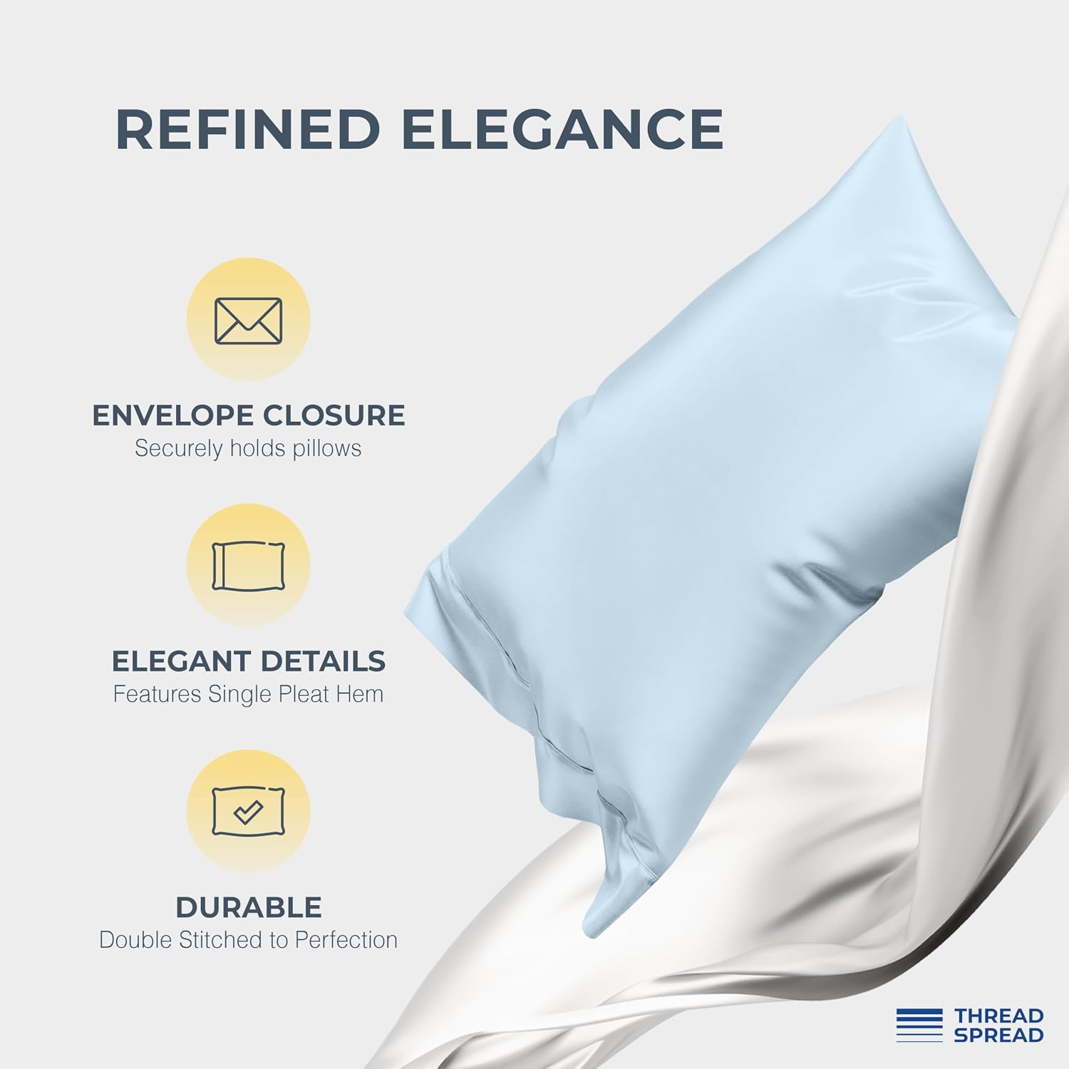 THREAD SPREAD 100% Egyptian Cotton Sheets Queen Size - Luxury 1500 Series Queen Sheet Set Egyptian Cotton (4 PC, Light Blue), Silky Soft, Sateen Weave, Cooling & Breathable, 17' Deep Pocket Bed Set