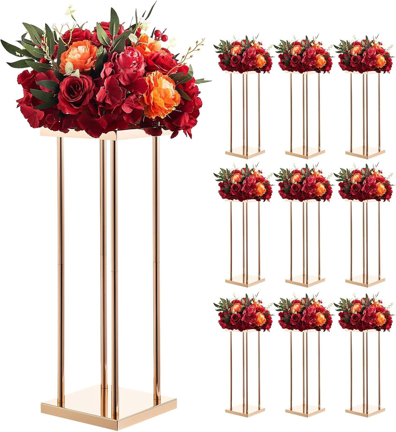 VEVOR Wedding Flower Stand, 10PCS 23.62-inch Column Flower Stand, Floral Stands with Metal Laminate, Cylindrical Cubic Floral Display Rack for Wedding, Party, Birthday, Home,French Gold Centerpiece Stands