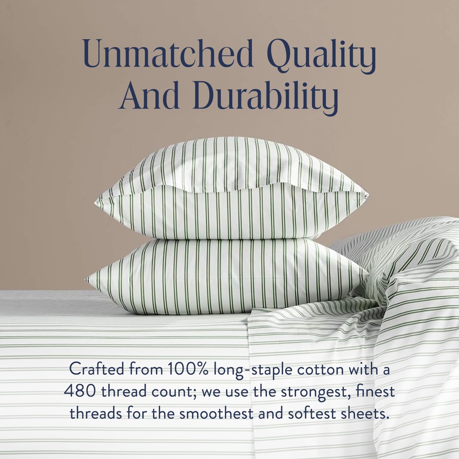 Brooklinen Luxury Sateen Duvet Cover - 100% Cotton, Full/Queen Size in Green Tandem Stripe with Extra-Long Corner Ties and Button Closure - Best Full/Queen Duvet Covers