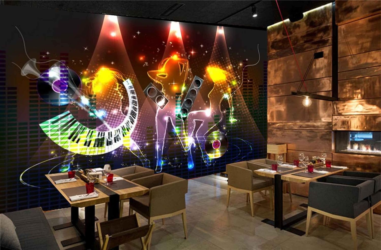 Mystic Walls MWZ3526 Singing Girls Musical Instruments Signs HD 3D Wallpaper for Disco Club Karaoke[12 ft x 8 ft] / [366 cm x 244 cm]